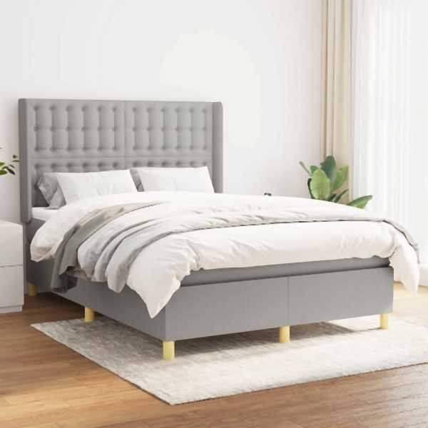 vidaXL Boxspringbett mit Matratze Hellgrau 140x200 cm Stoff, 3132313