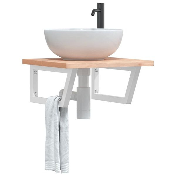 vidaXL Waschbeckenregal Wandmontage Stahl und Massivholz Buche, 3302418