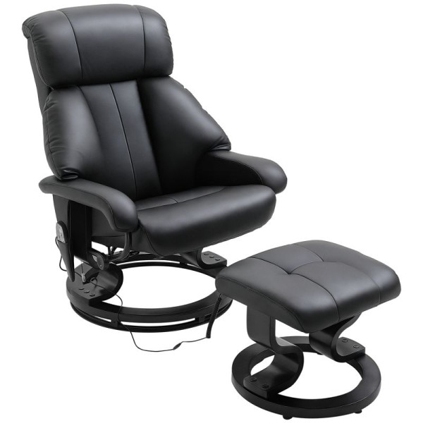 HOMCOM Massagesessel mit Fußhocker, 10 Vibrationspunkte, 145° verstellbare Rückenlehne, Schwarz, 700-140BK