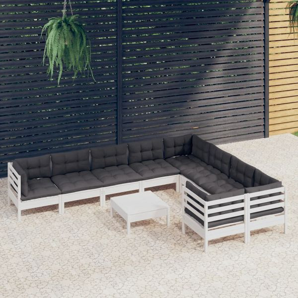 vidaXL 10-teilig Garten-Lounge-Set mit Kissen Weiß Kiefernholz, 3096990