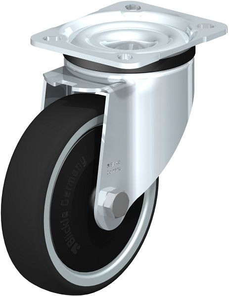 Blickle LK-PATH 125K-1-ELS-FK Stahlblech-Lenkrolle, schwere Ausführung, mit Anschraubplatte, Thermoplastisches Polyurethan, Grau, 852253