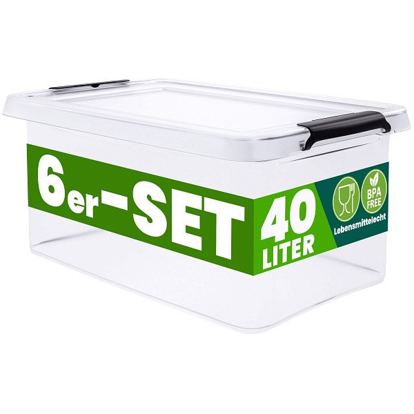 DEUBA Aufbewahrungsbox, VE: 6er-Set 58x39x26cm 40L transparent stapelbar, 997682