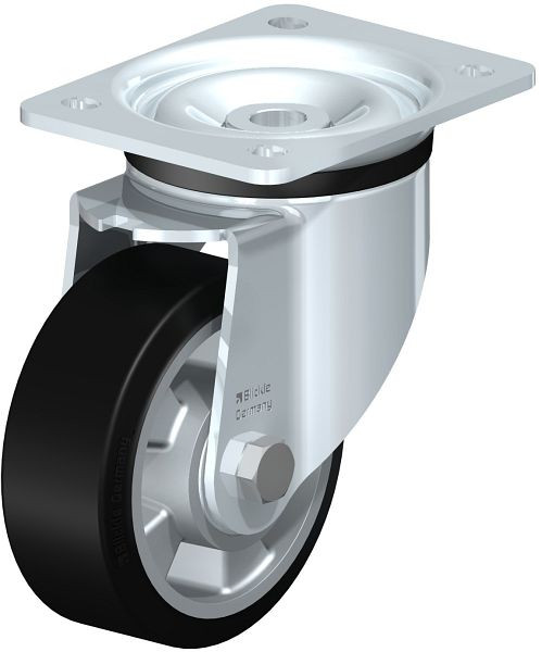 Blickle LK-ALEV 127K Stahlblech-Lenkrolle, schwere Ausführung, mit Anschraubplatte, Elastik-Vollgummi, Schwarz, 617688