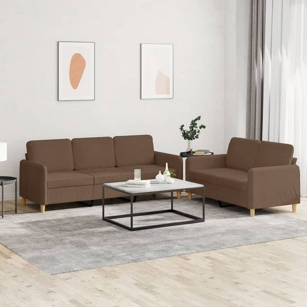vidaXL 2-teilig Sofagarnitur mit Kissen Braun Stoff, 3202121