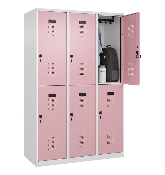 C+P Doppelstöckiger Spind Evolo PLUS, 6 Fächer, 1850x1200x500mm, 9016/3015, Drehriegel, 049300-32 S10018