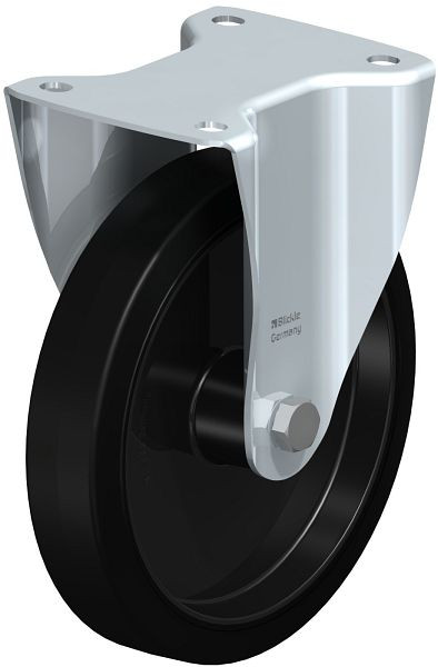 Blickle B-POEV 201XR Stahlblech-Bockrolle, mittelschwere Ausführung, mit Anschraubplatte, Elastik-Vollgummi, Schwarz, 850410