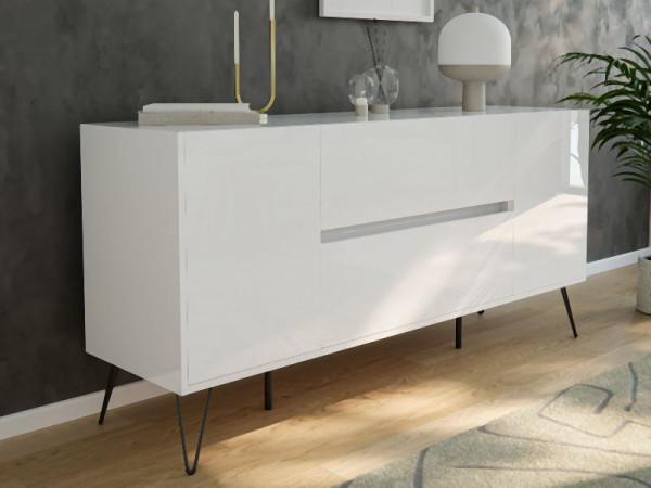 Posseik Sideboard Industrial G 155cm 2 Schubladen 2 Türen Weiß hochglanz, PN2084X0000002DE
