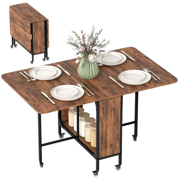 HOMCOM Klappbarer Esstisch, Mobiler Klapptisch für 6 Personen, mit Ablage, bis 50 kg belastbar, 130 x 80 x 74 cm, Rotbraun, 835-789V00RB