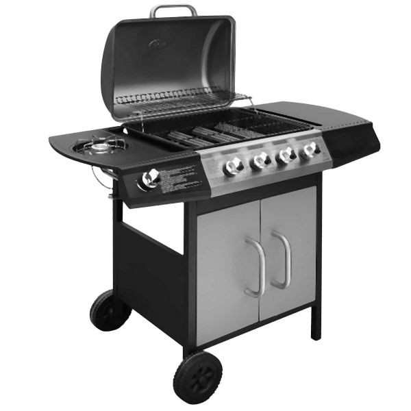 vidaXL Gasgrill 4+1 Flammen Schwarz und Silbern, 41900, 8718475966364