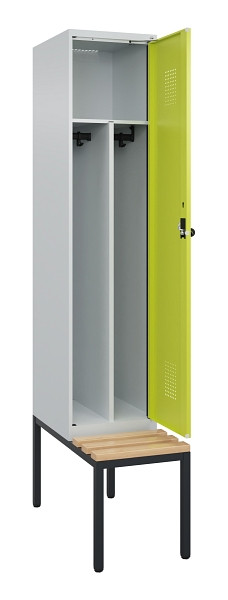 C+P Spind Evolo PLUS, 1 Abteile, 2120x400x815mm, 7035/0024, Haken 4, Drehriegel, Sitzfläche Buche-Hartholz, Sitzbank, Trennwand, 0490507-12F S10015