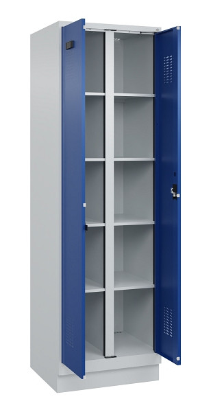 C+P Wäsche-Spind Evolo PLUS, mit Sockel, 2 Abteile, 1950x600x500mm, 7035/5010, Verschluss Zylinderschloss, 049022-20B S10033