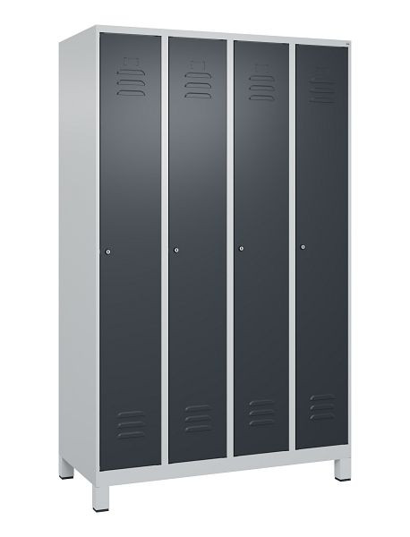 C+P Umkleidespind Classic PLUS mit Mitteltrennwand, Füße, 4 Abteile, 1950x1200x500mm, 7035/7016, Zylinderschlösser, 080010-40F S10023
