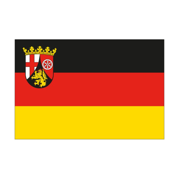 Stein HGS Landesflagge Rheinland-Pfalz, 100 x 150 cm (Querformat), mit Seil und Schlaufe, FlagTop 160 g/m², für Fahnenmasten 6 m, ohne Hohlsaum, 26487