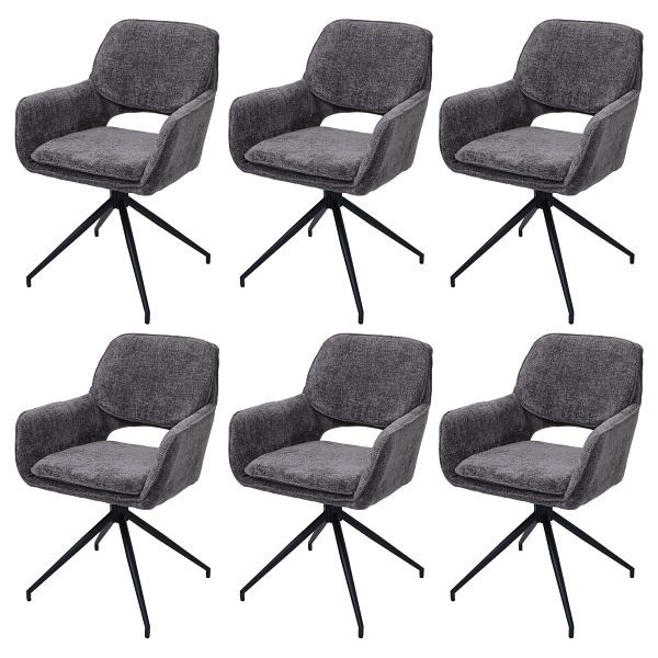 Mendler 6er-Set Esszimmerstuhl HWC-N74, Küchenstuhl, drehbar Auto-Return, Stoff Chenille (490g/m²) Öko-Tex, dunkelgrau, 3x108644