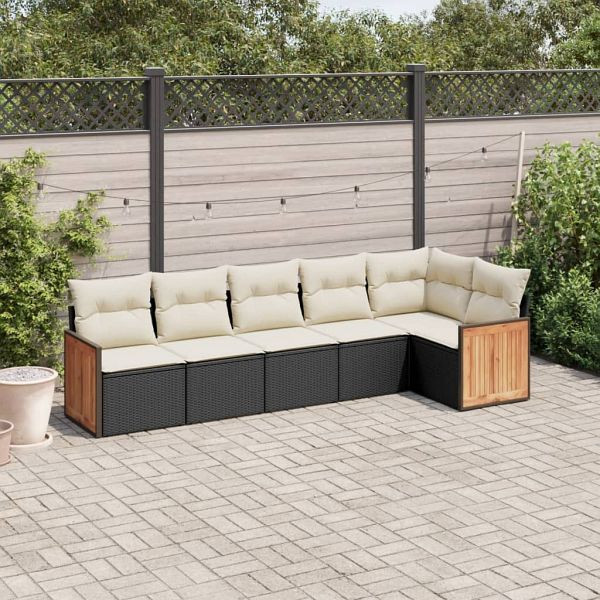 vidaXL 6-teilig Garten-Sofagarnitur mit Kissen Schwarz Poly Rattan, 3260068