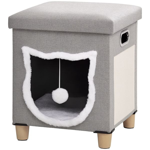 PawHut Katzenhöhle, Katzenhaus, inkl. Spielball, waschbares Kissen, 35,5 cm x 35,5 cm x 42,5 cm, D30-679V00GY