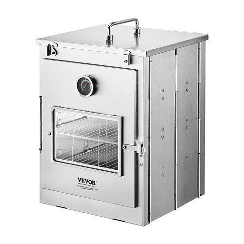 VEVOR faltbarer Campingofen Edelstahl, 3-stufiger Grill, Griff, Thermometer, für Holzfeuer & Propangasöfen, ZDKSC0000000EBM0F001V0