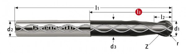 Karnasch VHM-3D-Radiusfräser lang mit IK d=10,0/r=5,0 HHC+HSC UFX-3, 3059551000