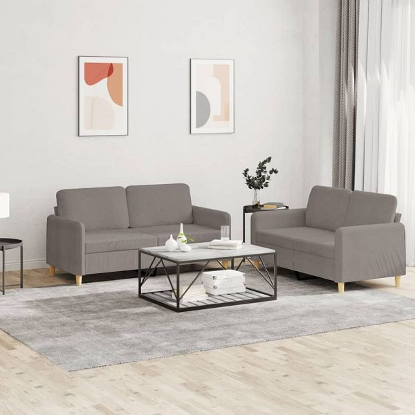 vidaXL 2-teilig Sofagarnitur mit Kissen Taupe Stoff, 3202093