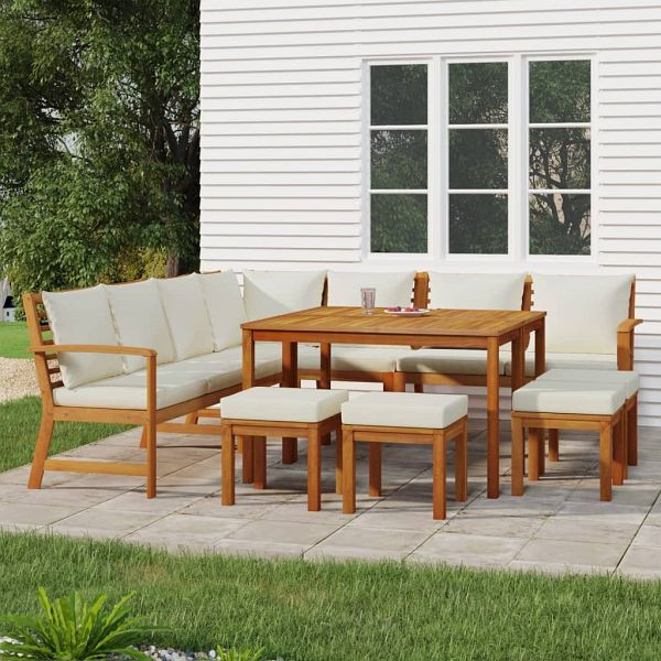 vidaXL 11-teilig Garten-Essgruppe mit Kissen Massivholz Akazie, 3154972