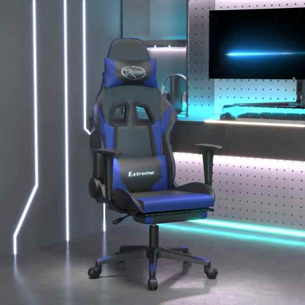 vidaXL Gaming-Stuhl mit Fußstütze Schwarz und Blau Kunstleder, 3143699