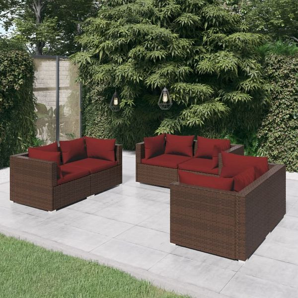 vidaXL 6-tlg. Garten-Lounge-Set mit Auflagen Poly Rattan Braun, 3102299