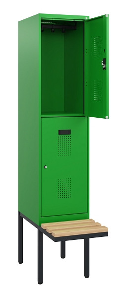 C+P Doppelstock-Spind Evolo PLUS, Bank, 2 Fächer, 1950x400x815mm, 6037/6037, Zylinderschloss, Sitzfläche Buche-Hartholz, 0493405-12 S10075