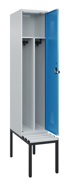 C+P Spind Evolo PLUS, 1 Abteile, 2120x400x815mm, 7035/5012, Haken 4, Drehriegel, Sitzfläche Kunststoff, Sitzbank, Trennwand, 0490507-12F S10061