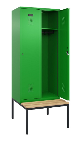 C+P Spind Evolo PLUS, 2 Abteile, 2120x800x815mm, 6037/6037, Haken 4, Zylinderschloss, Sitzfläche Buche-Hartholz, Sitzbank, 0490507-22 S10053
