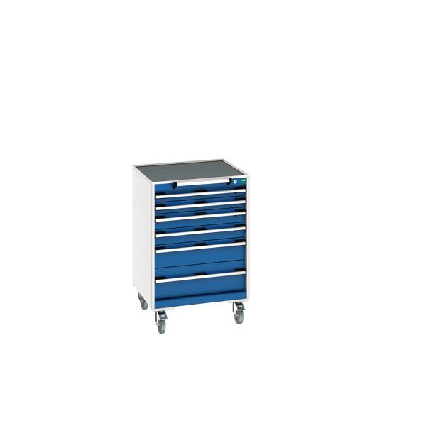 bott cubio Schubladenschrank mobil bestückt, mit 6 Schubladen, BxTxH: 650x650x985mm, RAL 7035/5010, Enzianblau, 40402035.11V