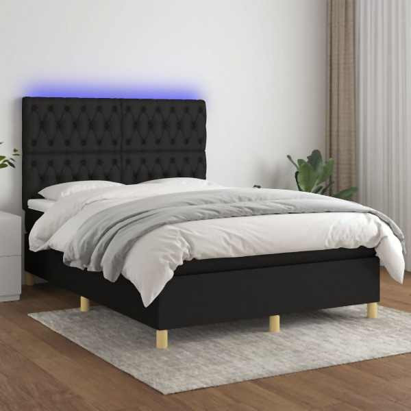 vidaXL Boxspringbett mit Matratze & LED Schwarz 140x190 cm Stoff, 3135671