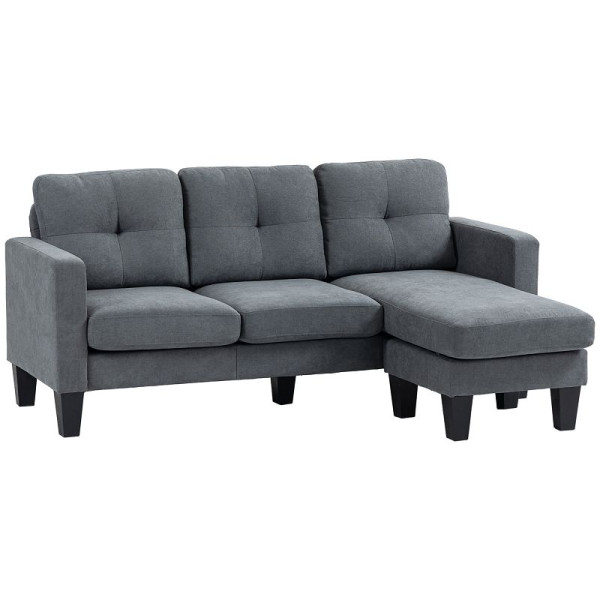 HOMCOM Ecksofa in L-Form, beidseitig anbringbare Chaiselongur, Polstersofa, Dunkelgrau, 839-886V01CG