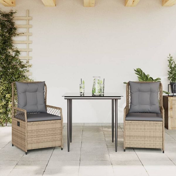 vidaXL 3-teilig Garten-Essgruppe mit Kissen Beige Poly Rattan, 3262999