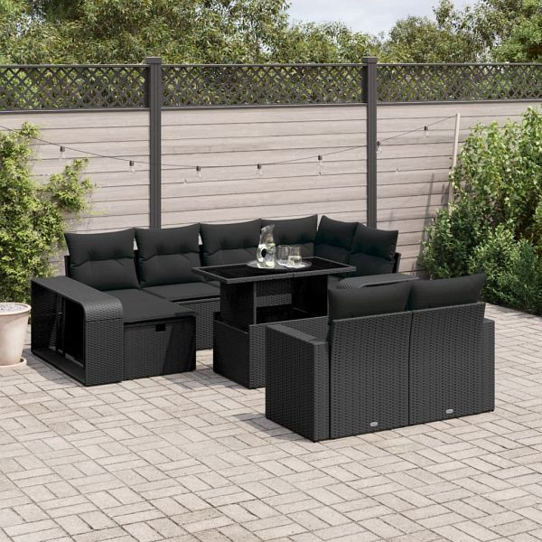 vidaXL 11-teilig Garten-Sofagarnitur mit Kissen Schwarz Poly Rattan, 3276501