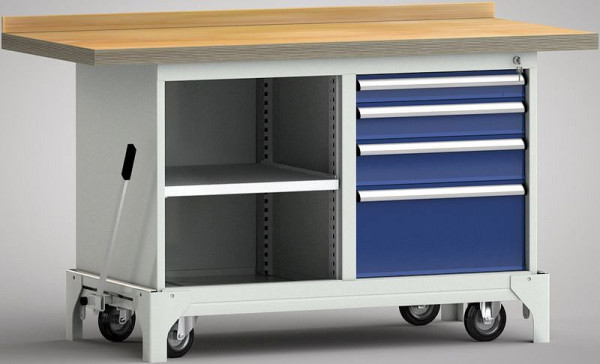 KLW Fahrbare Profi-Werkbank - 1500 x 700 x 871 mm L x B x H, links Schrank offen; rechts 75EA/100EA/125EA/250EA, WP782N-1500M45-E7045