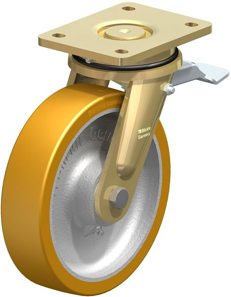 Blickle LS-GTH 200K-ST Stahlgeschweißte Schwerlast-Lenkrolle, schwere Drehkranz-Ausführung mit Feststeller, Blickle Extrathane®, Hellbraun, 296210