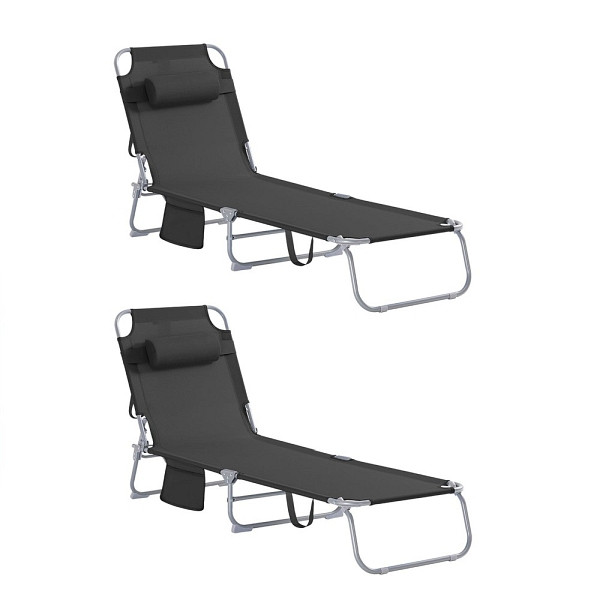 SoBuy Sonnenliegen 2er-Set Schwarz 155x56x81cm, Industriell, VE: 2 Stück, OGS35-SCHX2
