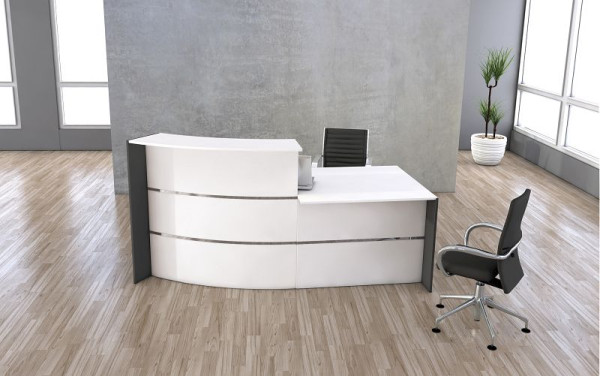 Kerkmann Bari Bogentheke mit Beratungsplatz, B 2310 mm x T 1225 mm x H 1120 mm, Farbe: weiß/anthrazit, (Montage), 21356310-1