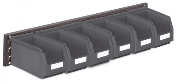 Kappes RasterPlan Wandschiene Schlitzplatte Set 11, L 920 mm x H 140 mm, RAL 7016, 6 x Lagersichtkästen Größe 5, 4202.02.5408