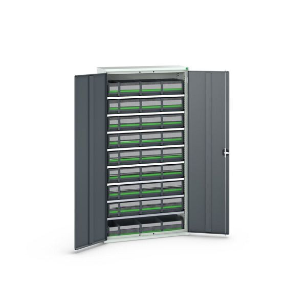 bott verso Magazinschrank, mit 8 Fachböden und 36 bottBoxen, BxTxH: 1050 x 350 x 1000 mm, Lichtgrau / Purpurrot, 16926505.24