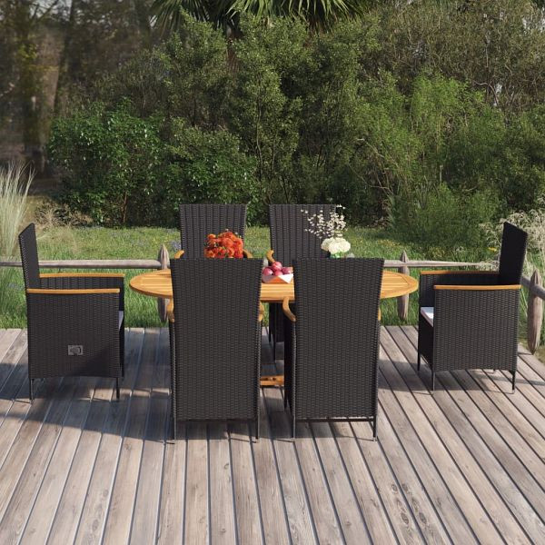 vidaXL 7-teilig Garten-Essgruppe Poly Rattan Schwarz, 3070766