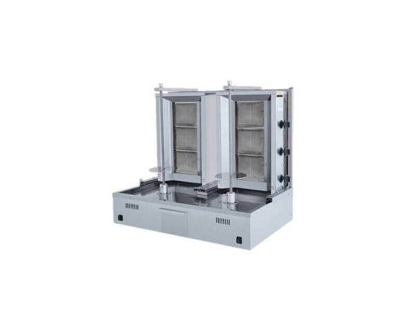 SGS Gastro Doppel Gas Dönergrill mit Motor Unten, Gyrosgrill 3+3 Brenner, max. 40+40 kg, inkl. Flügeltüren, DS130