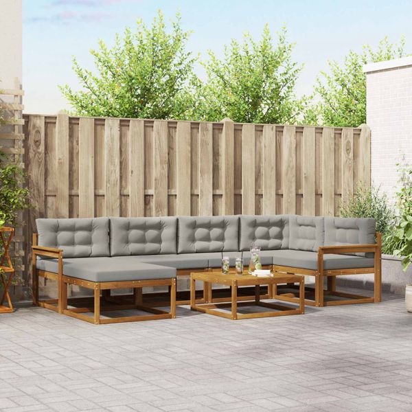vidaXL Outdoor-Sofagarnitur mit Kissen 7-teilig Natürlich und Hellgrau, 3367849