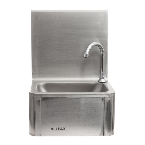 ALLPAX Edelstahl Waschbecken mit Fußbedienung, hohe Rückwand, 10015289