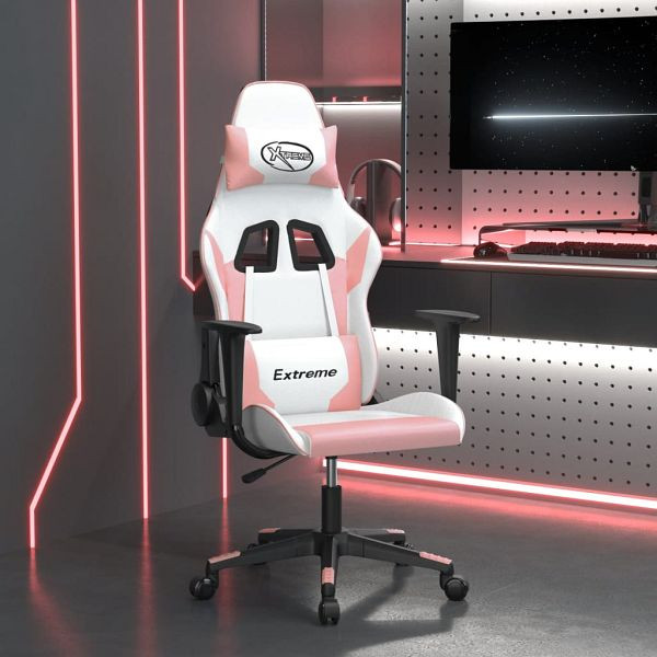 vidaXL Gaming-Stuhl mit Massagefunktion Weiß und Rosa Kunstleder, 345454