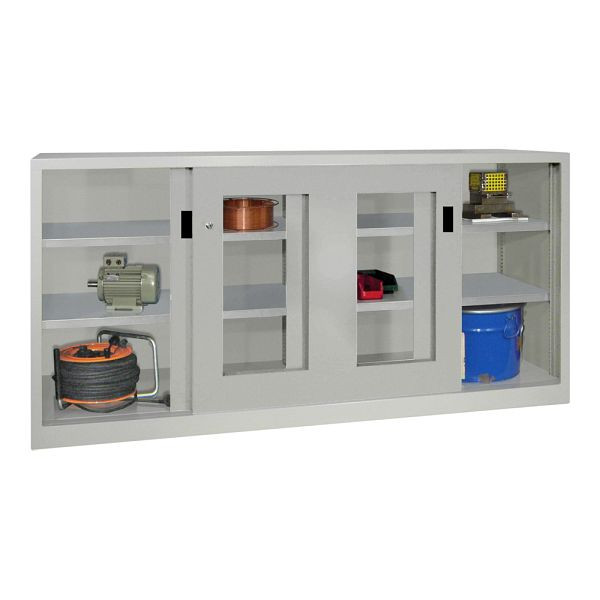 Pavoy Schwerlastschiebetürschrank 1000/2000/500, Mitteltrennwand, 4 gepulverte Fachböden; Sichtfenstertüren; Drehdruckzylinderschloss, 30330-200-591-735910