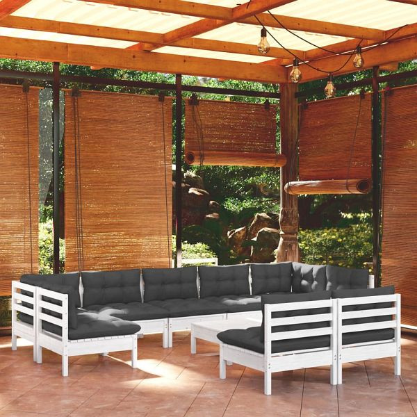 vidaXL 10-teilig Garten-Lounge-Set mit Kissen Weiß Kiefer Massivholz, 3097206