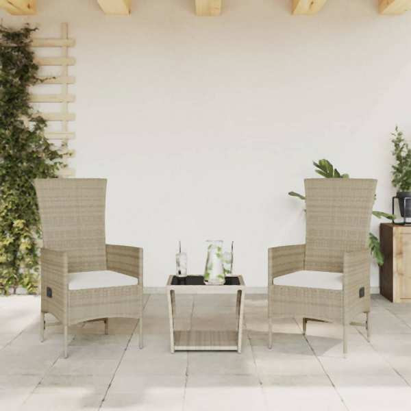 vidaXL 3-tlg. Garten-Essgruppe mit Kissen Beige Poly Rattan, UV-beständig, 3277590