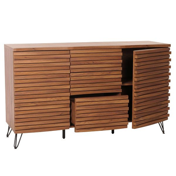 Mendler Sideboard HWC-M49, Schrank Kommode Highboard, 3D-Design Staufächer, MDF Metall 85x142x44cm, Walnuss-Optik, 105433+105434+105435