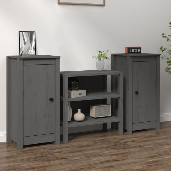 vidaXL Sideboards 2 Stück Grau 40x35x80 cm Massivholz Kiefer, 813729